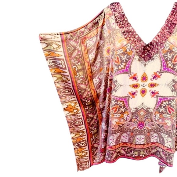 Chico’s Black Label Cairo Print 100% Silk Boho Poncho Tunic Kaftan Large XLarge - Picture 3 of 9